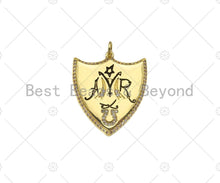 Load image into Gallery viewer, 18K Dainty Gold Symbol On Shield Shape Pendant/Charm,Cubic Zirconia Charm, Necklace Bracelet Charm Pendant, 28x24mm, Sku#L556