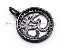Load image into Gallery viewer, CZ Micro Pave OM Yoga Charm Pendant, Cubic Zirconia Micro Paved Charm Pendant,Pave Findings,15mm, sku#F351/F29