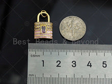 Load image into Gallery viewer, Lock Shape pink Pendant/Charm, Pink Mother-of-pearl Lock Pendant, Sku#LK73