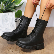 Load image into Gallery viewer, Women's Round Toe Ankle Boots - Lace-Up Low Heel Booties with Patchwork Detail