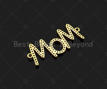 Load image into Gallery viewer, Gold Filled CZ Micro Pave Mom Word Shape Connector, 18K Gold Filled Mom Charm, Necklace Bracelet Links, 34x14mm,Sku#LD111