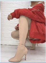 Load image into Gallery viewer, Women's Over-the-Knee Stretch Boots | Slip-On PU Leather High Boots with Patchwork Stitching