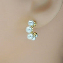 Load image into Gallery viewer, Gold White Pearl Arc-Shaped Stud Earrings, Sku#LD457