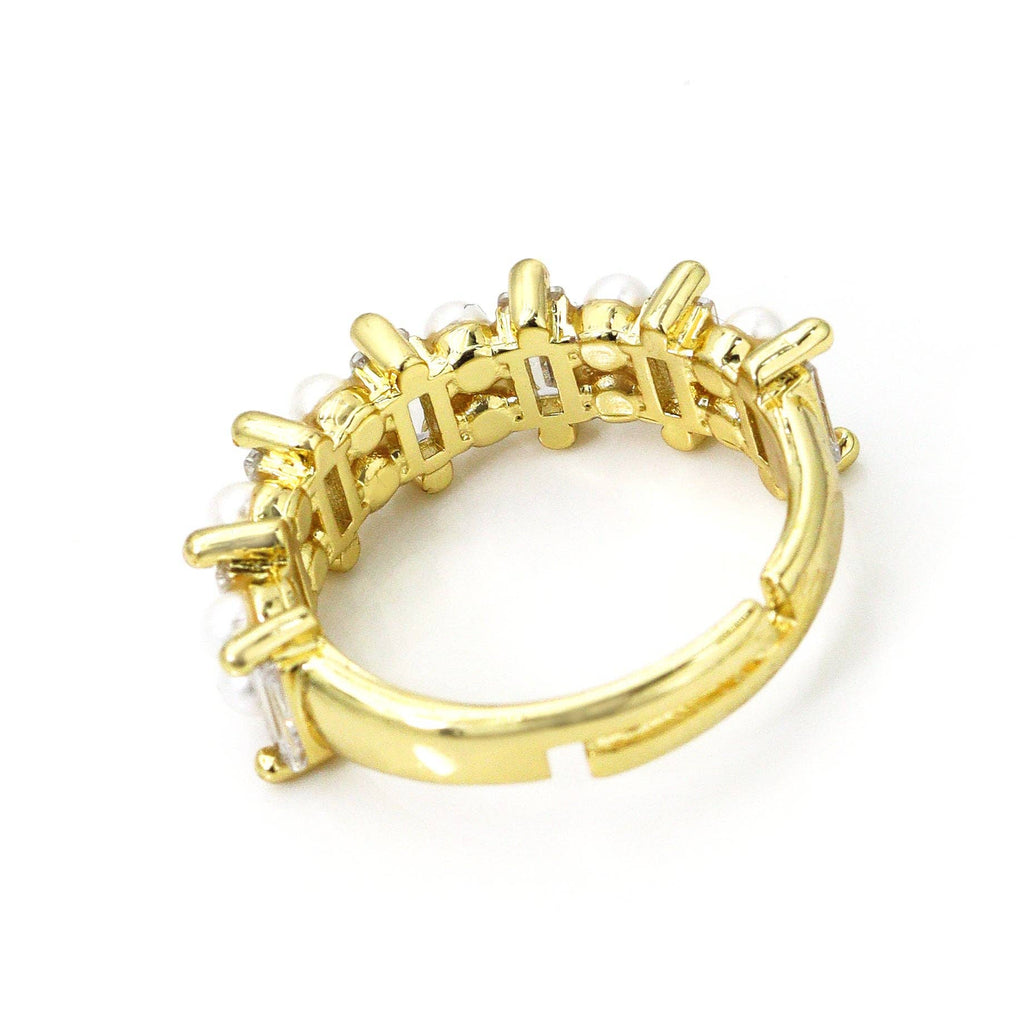 Pearl with Baguette CZ Band Ring, Sku#LD324