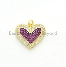 Load image into Gallery viewer, CZ Micro Pave Heart Pendant/Charm, Cubic Zirconia Blue Fuchsia Black Green Heart Pave Pendant,18x21mm, sku#F560