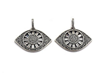 Load image into Gallery viewer, CZ Micro Pave Evil Eye Pendant, Antique Silver Tone, Clear Cubic Zirconia Big Pave Evil Eye Charm Pendant, 33x24sku#F981