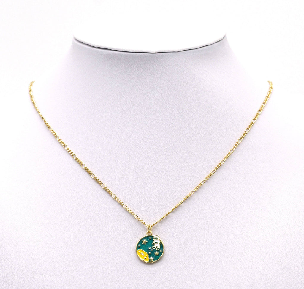 Gold Enamel Astronaut On Round Sky Charm, Sku#LD317
