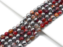 Load image into Gallery viewer, Half Silver Plated Natural Red Banded Agate Roudn Faceted Beads, Sku#UA252
