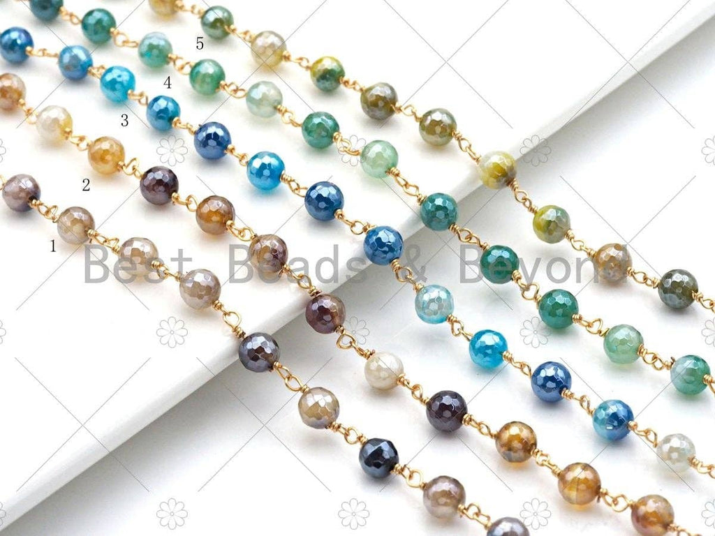 Mystic Agate Brown/Blue/Grey Rosary Chain, 6mm Agate Beaded