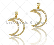 Load image into Gallery viewer, CZ Micro Pave Gold Moon Pendant, 18K Gold Filled Moon Charm, Necklace Bracelet Charm Pendant,17x23mm, Sku#LK83