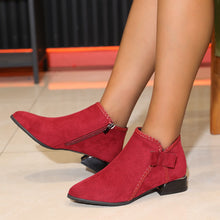 Load image into Gallery viewer, Women's Bow-Tie Pointed-Toe Chunky Heel Ankle Boots - Side Zipper Suede Boots
