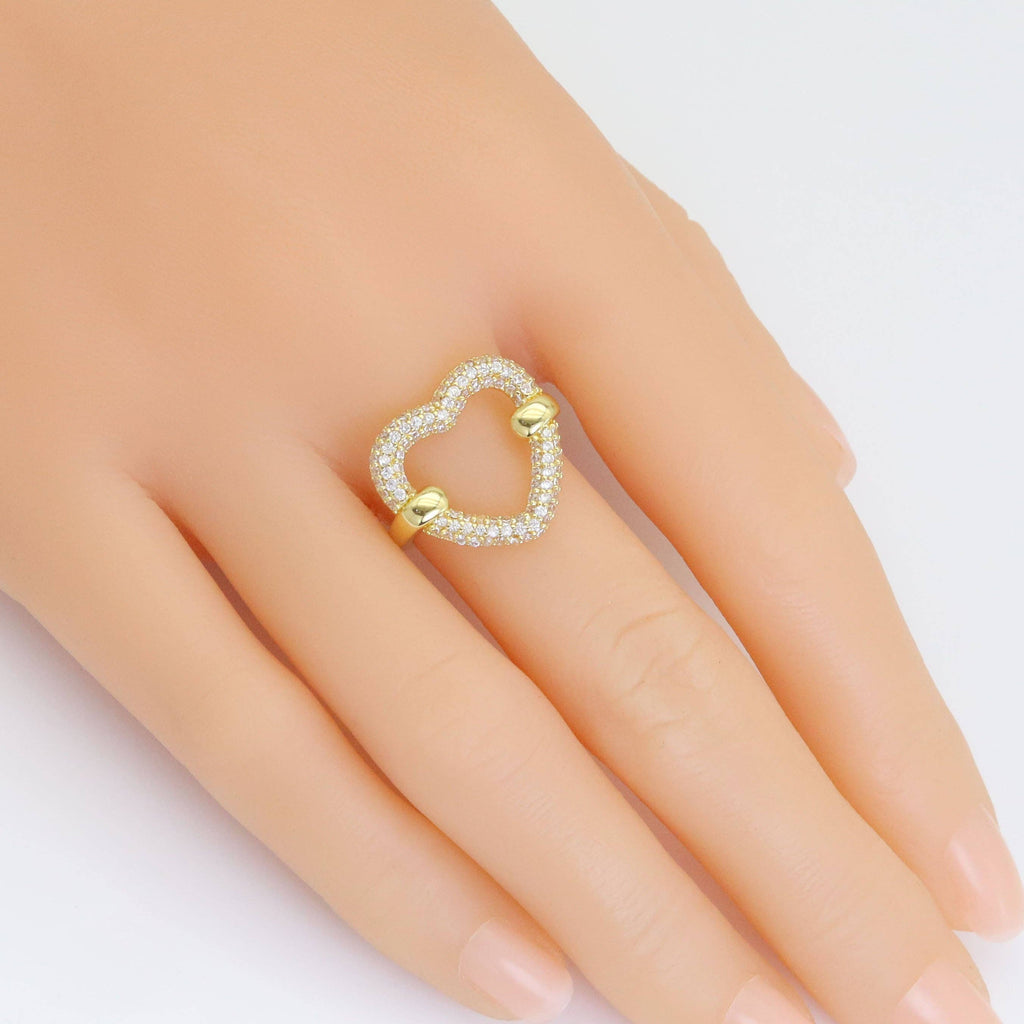 Clear CZ Open Heart Gold Silver Adjustable Ring, Sku#A172