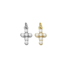 Load image into Gallery viewer, Cute Gold CZ Pearl Cross Charm, Sku#LD341