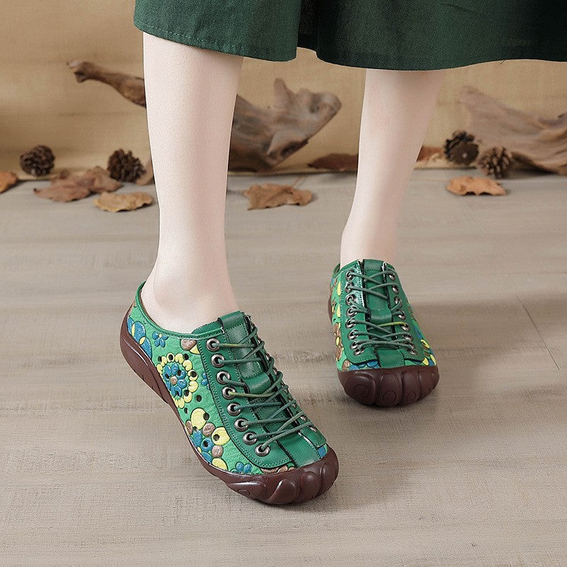 Women's Ethnic Floral Print Low-Top Sneakers | Elastic Band Casual Shoes