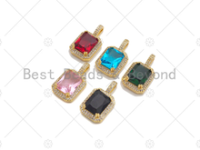 Load image into Gallery viewer, Big Gemstone CZ Micro Pave Square Diamond Shape Pendant/Charm, Pink/Blue/Black/Red Focal Pendant,14x25mm,Sku#LK292