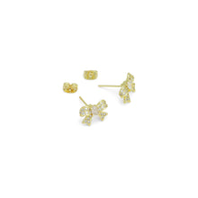 Load image into Gallery viewer, Clear CZ Gold Puffy Bowknot Stud Earring, Sku#LK964