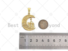 Load image into Gallery viewer, CZ Micro Pave Palace On Cresent Moon Shape Pendant/Charm, Sku#F1358C