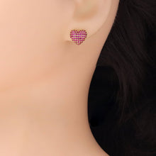 Load image into Gallery viewer, Pink Fuchsia CZ Heart Stud Earrings, Sku#A334