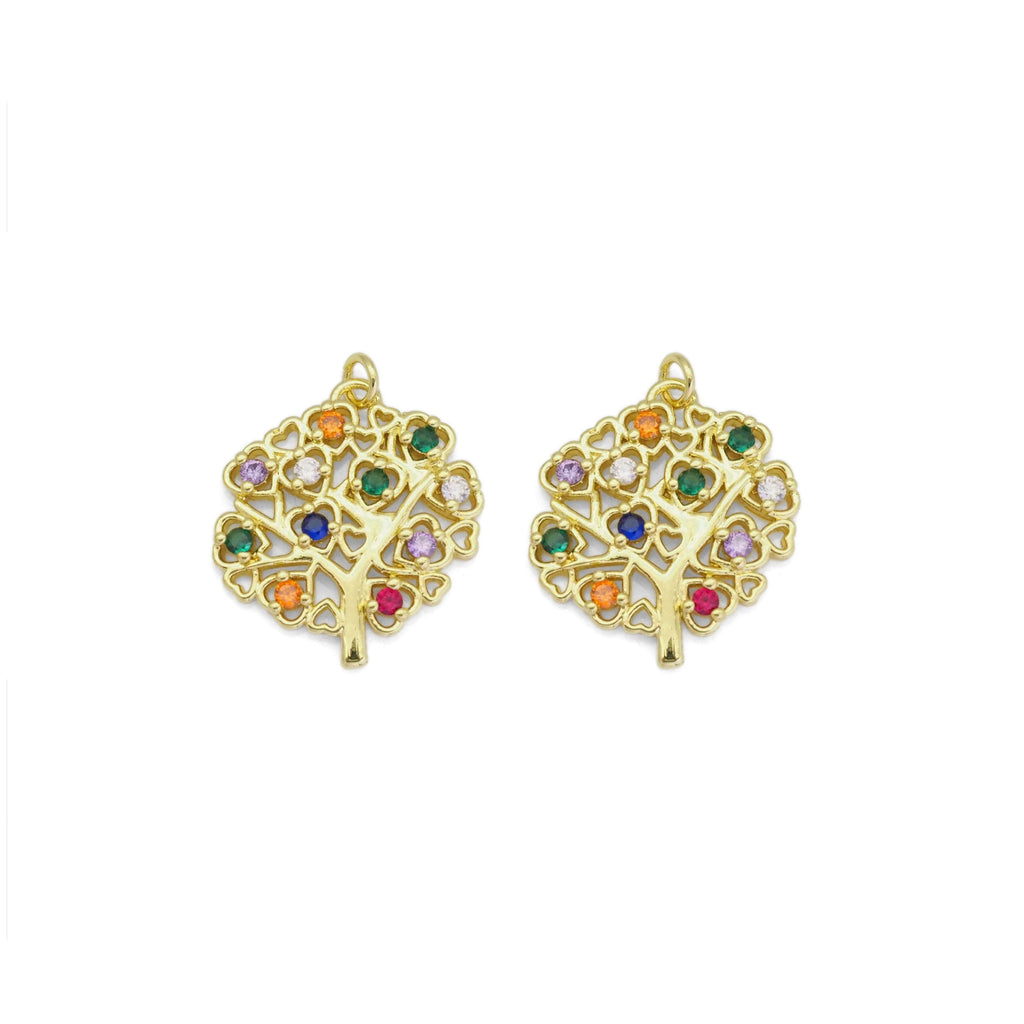 Gold Colorful CZ Heart Tree Charm, Sku#LD423