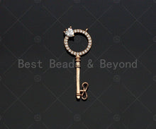 Load image into Gallery viewer, CZ Micro Pave Key With Round Ring Shape Pendant , Gold/Silver/Black/Rose Gold Plated Key, Necklace Bracelet Pendant, 12x33mm,sku#L285