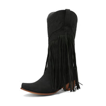 Load image into Gallery viewer, Women's Retro Mid-Calf Chunky Heel Round-Toe Boots | Slip-On Synthetic PU Winter Boots