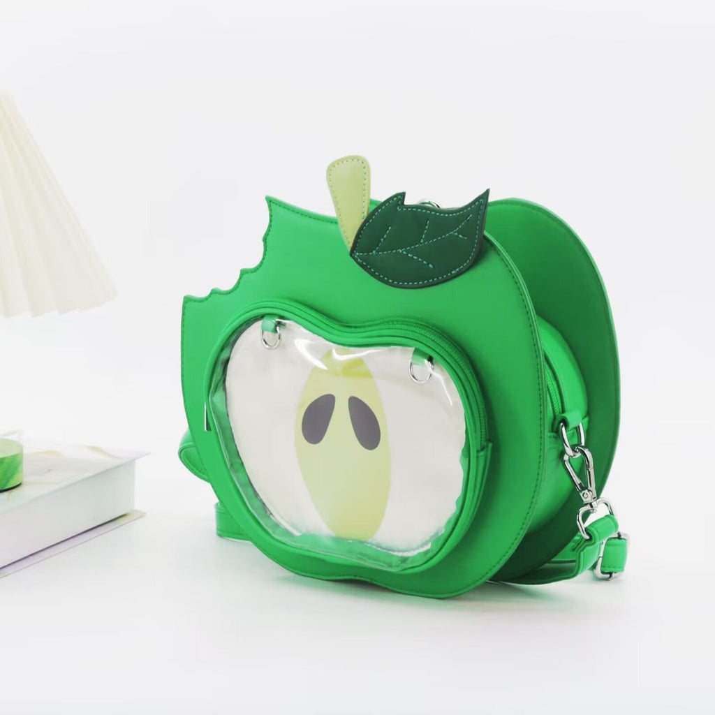Apple-Themed PU Crossbody Bag for Women – Cute Mini Shoulder Bag for School & Daily Commute | Red & Green