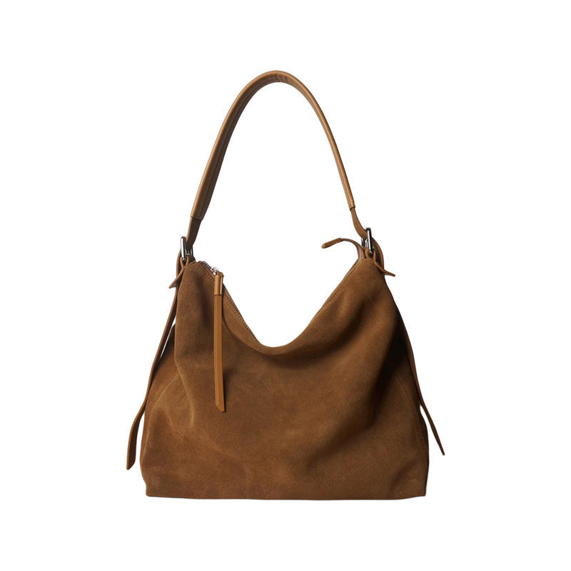 Women's Suede Crossbody Shoulder Bag | High-Capacity Commuter Bag with Zipper Pocket