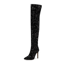 Load image into Gallery viewer, Women's Sequin Over-the-Knee Stiletto Boots – Side Zip Pointed Toe Stiletto Heels