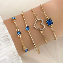 Load image into Gallery viewer, 4pcs Rhinestone Alloy Bracelet Set – Minimalist Heart &amp; Square Design