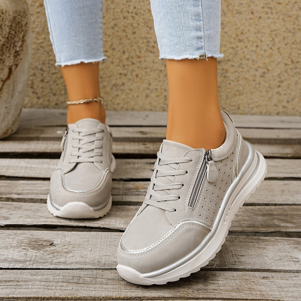 Women's Side-Zip Chunky Sole Sneakers - Breathable Casual Fashion Sneakers
