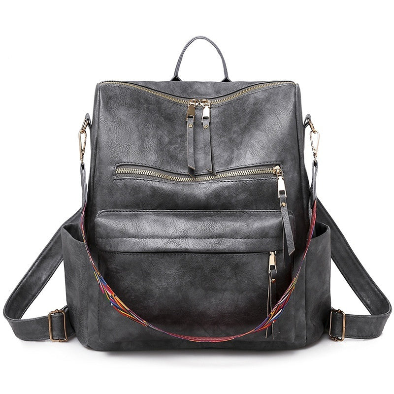 Large-Capacity Women's Backpack | Niche Stone-Texture PU Leather Retro Bag