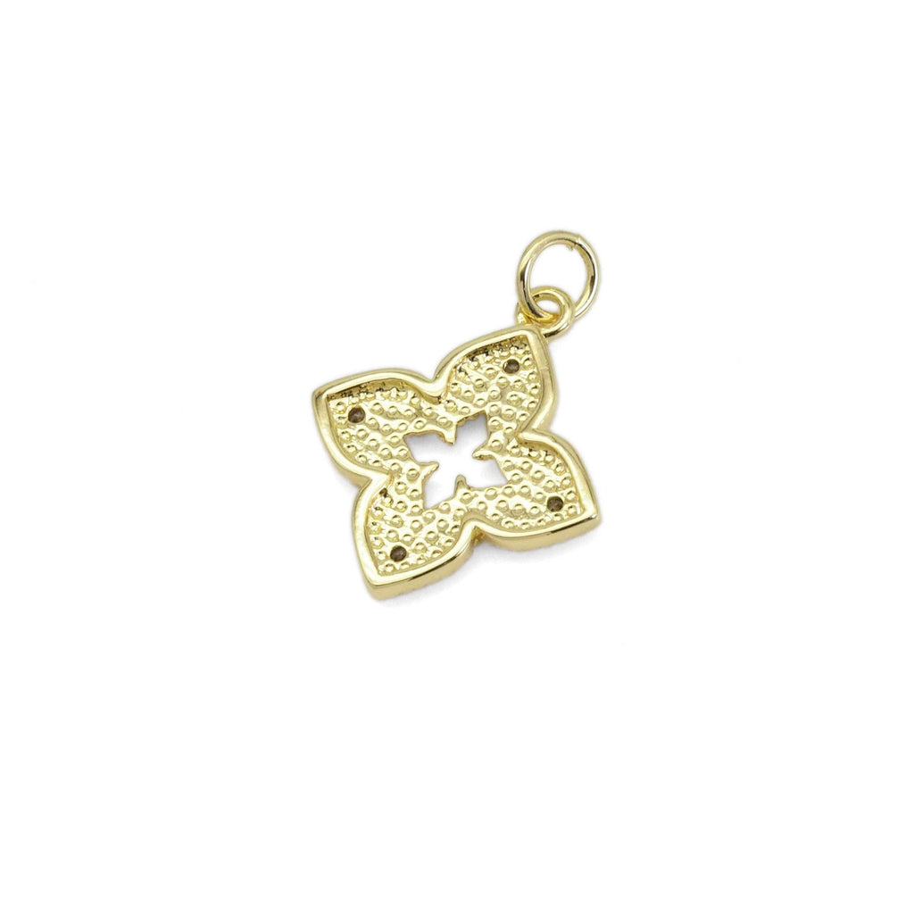 Clear CZ Gold Quatrefoil Flower Charm, Sku#LX366