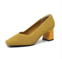 Load image into Gallery viewer, Women's Chunky Heel Square Toe Slip-On High Heels | Flyknit Upper | Multiple Colors