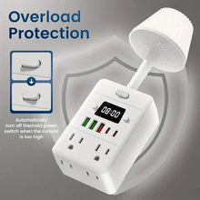 Load image into Gallery viewer, 11-in-1 Multifunctional Power Strip with Desk Lamp, Clock, USB Ports &amp; Surge Protection