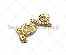 Load image into Gallery viewer, CZ Micro Pave Pink Mother of Pearl Heart On Love Shape Pendant, Cubic Zirconia Love Heart Pendant, Gold Tone pendant, 12x27mm, sku#LK176