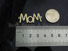 Load image into Gallery viewer, Gold Filled CZ Micro Pave Mom Word Shape Connector, 18K Gold Filled Mom Charm, Necklace Bracelet Links, 34x14mm,Sku#LD111
