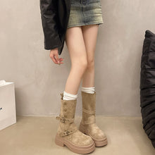 Load image into Gallery viewer, Women's Matte Suede Block Heel Boots – British Style Mid-Calf Slip-On with Thick Non-Slip Sole