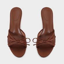 Load image into Gallery viewer, Women's Brown Mesh Bow Sandals - 6cm High Heel Round Toe Slip-On Shoes