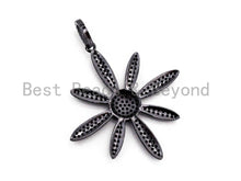 Load image into Gallery viewer, CZ Micro Pave Cobalt/Fuchsia/Green/Black Flower Pendant, CZ Pave Focal Pendant, Gumental plated, 35x37mm sku#F408