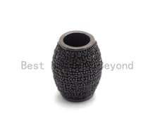 Load image into Gallery viewer, Micro Pave Black CZ Pave On Black Big/Large Hole Oval Drum Spacer Beads, Bracelet/Necklace Spacer, Cubic Zirconia Beads, 10x12mm, sku#C91