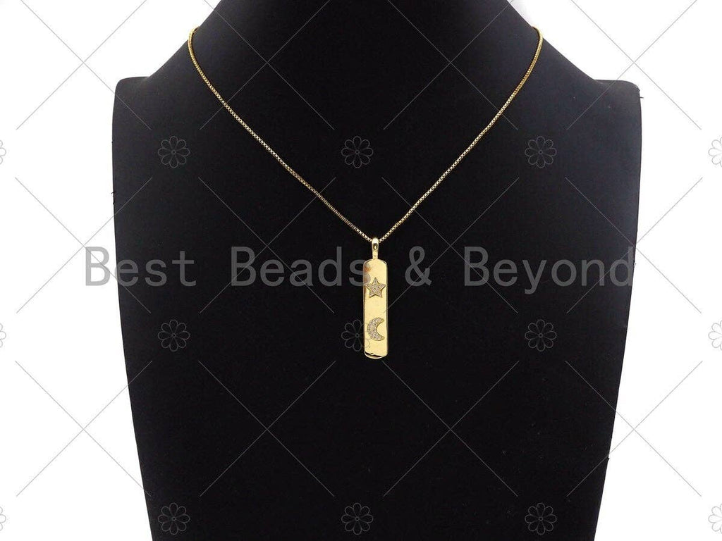 CZ Micro Pave 18k Gold Moon Heart Cross Star Bar Pendant, Cubic Zirconia Pendant, Pattern Charm, CZ Micro Pave Pendant,9x42mm, Sku#LK182