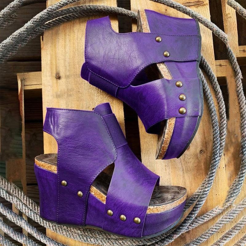 Women's Vintage Wedge Heel Open-Toe Sandals | PU Leather | Sizes 35–43
