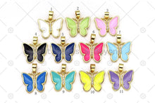 Load image into Gallery viewer, CZ Micro Pave Enamel Colorful Butterfly with Rose flower on Back Side Shape Pendant, 18K Gold FilledButterfly Charm,Sku#FH182