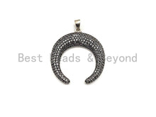Load image into Gallery viewer, CZ Micro Pave OX Horn Shape Pendant, Antique Silver Tone, Cubic Zirconia Pave Crescent Charm Pendant, 32x35mm,sku#F1028