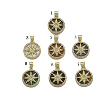 Load image into Gallery viewer, Gold CZ North Star On Round Coin Gemstone Charm, Sku#LX120