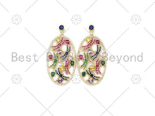 Load image into Gallery viewer, Colorful CZ Micro Pave Dragonfly On Oval Frame Shape Pendant/Charm, 18K Gold Filled Charm, Necklace Bracelet Pendant, 50x24mm,Sku#LK408