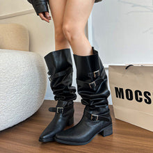 Load image into Gallery viewer, Women's Khaki Suede Pointed-Toe Chunky Heel Boots - Side Zipper High-Top Ankle Boots