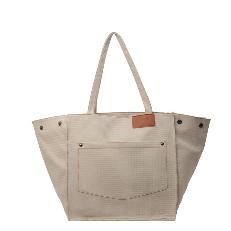 Women's High-Capacity Canvas Shoulder Bag - Stylish Bucket Tote with Multiple Pockets