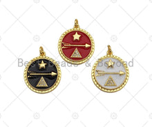 Load image into Gallery viewer, Colorful Enamel Pave Star Arrow Triangle On Round Coin Pendant, Gold Enamel Round Pendant, Pave Enamel Jewelry Findings,20x23mm,Sku#L438