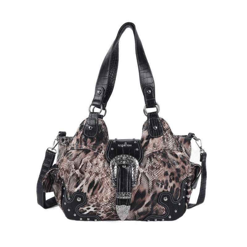 Women's Leopard Print Crossbody Bag – Western Rivet Detail | Polyester & PU Lining